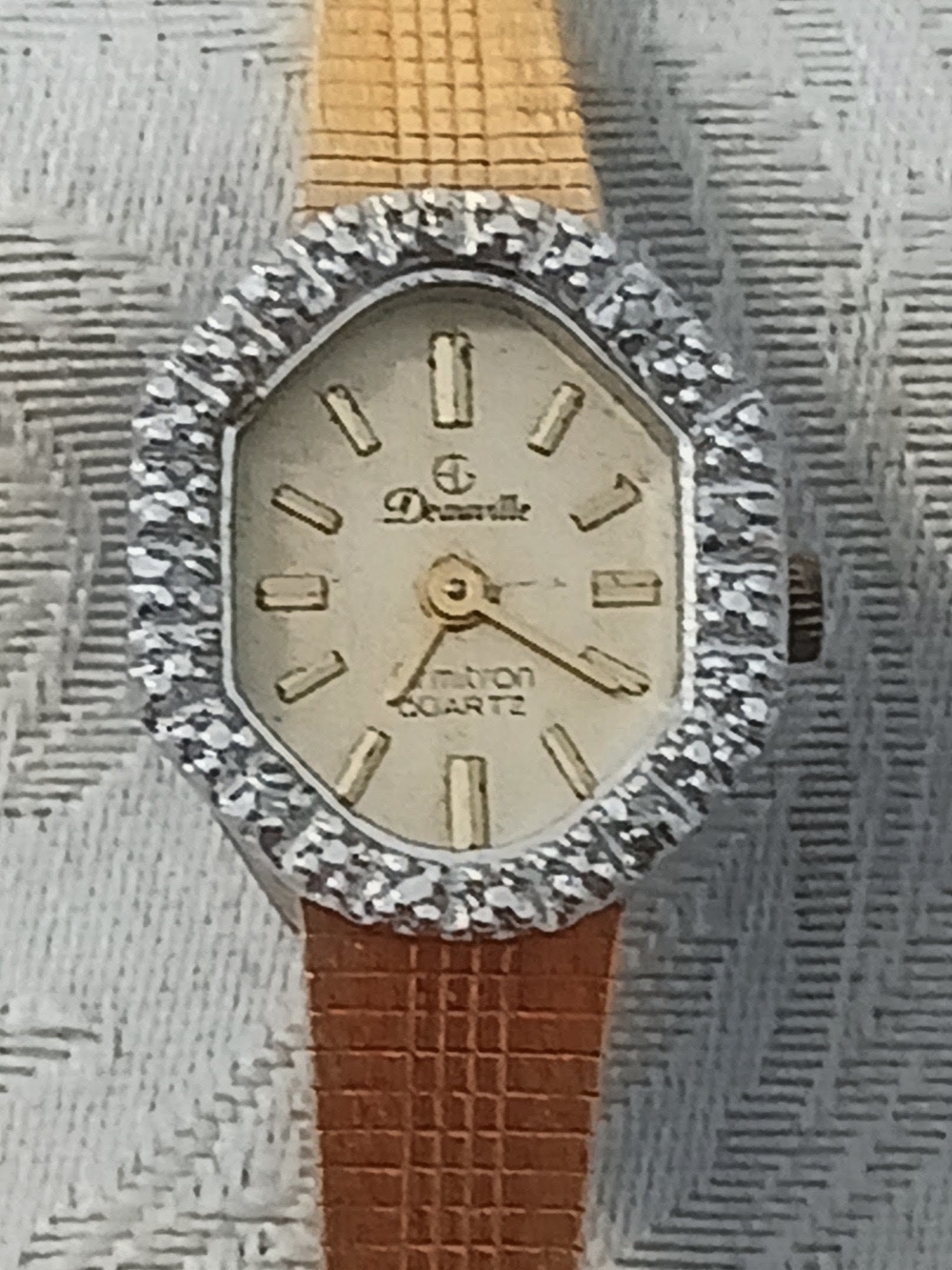 Deauville Women's Gold with Genuine Diamonds on the Bezel Watch